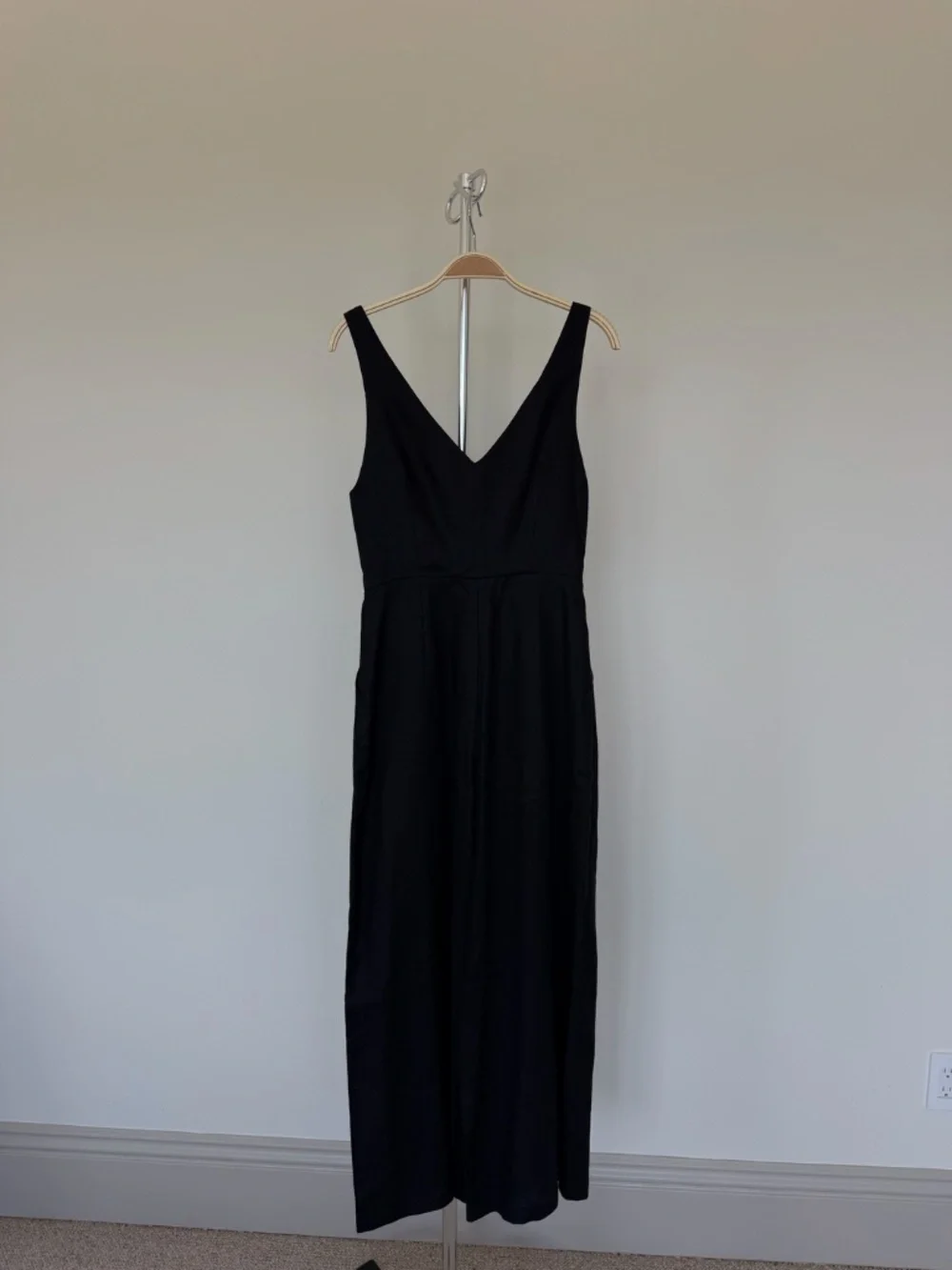 Reformation  Black Linen Blend Button Wide Leg Jumpsuit with Pockets